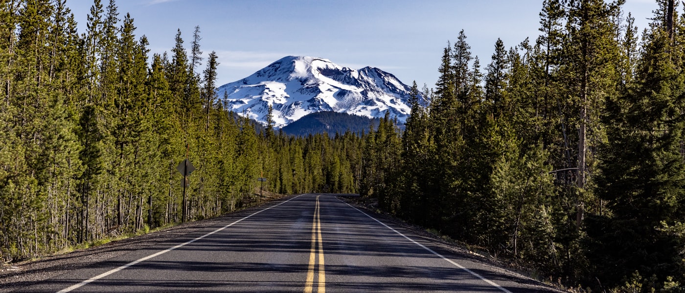 Mountain road leading to the Cascades near Bend Oregon