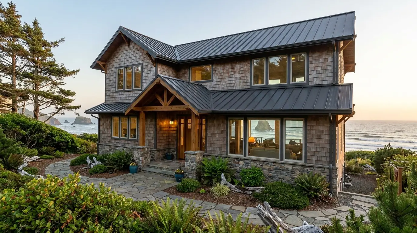 Oregon coastal home with proper downspout drainage